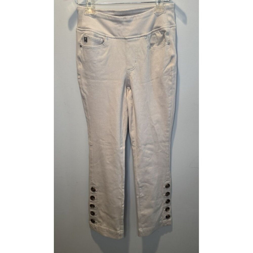 Belle by Kim Gravel Ivory TripleLuxe Button Detail Womens Pull on Pants 4 NEW